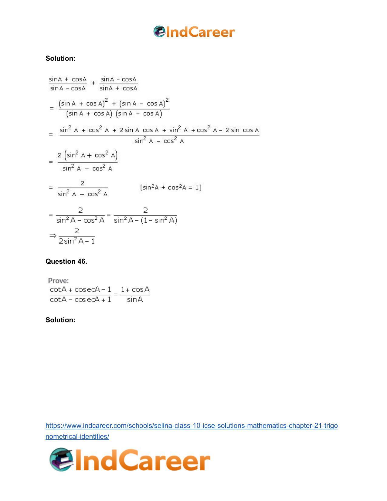 Selina Class 10 ICSE Solutions Mathematics : Chapter 21- Trigonometrical Identities - Page 26