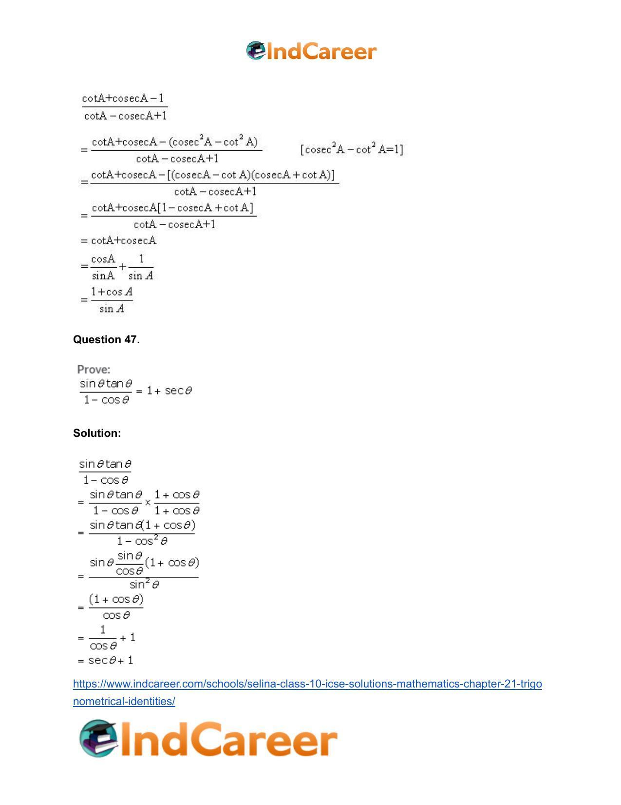 Selina Class 10 ICSE Solutions Mathematics : Chapter 21- Trigonometrical Identities - Page 27