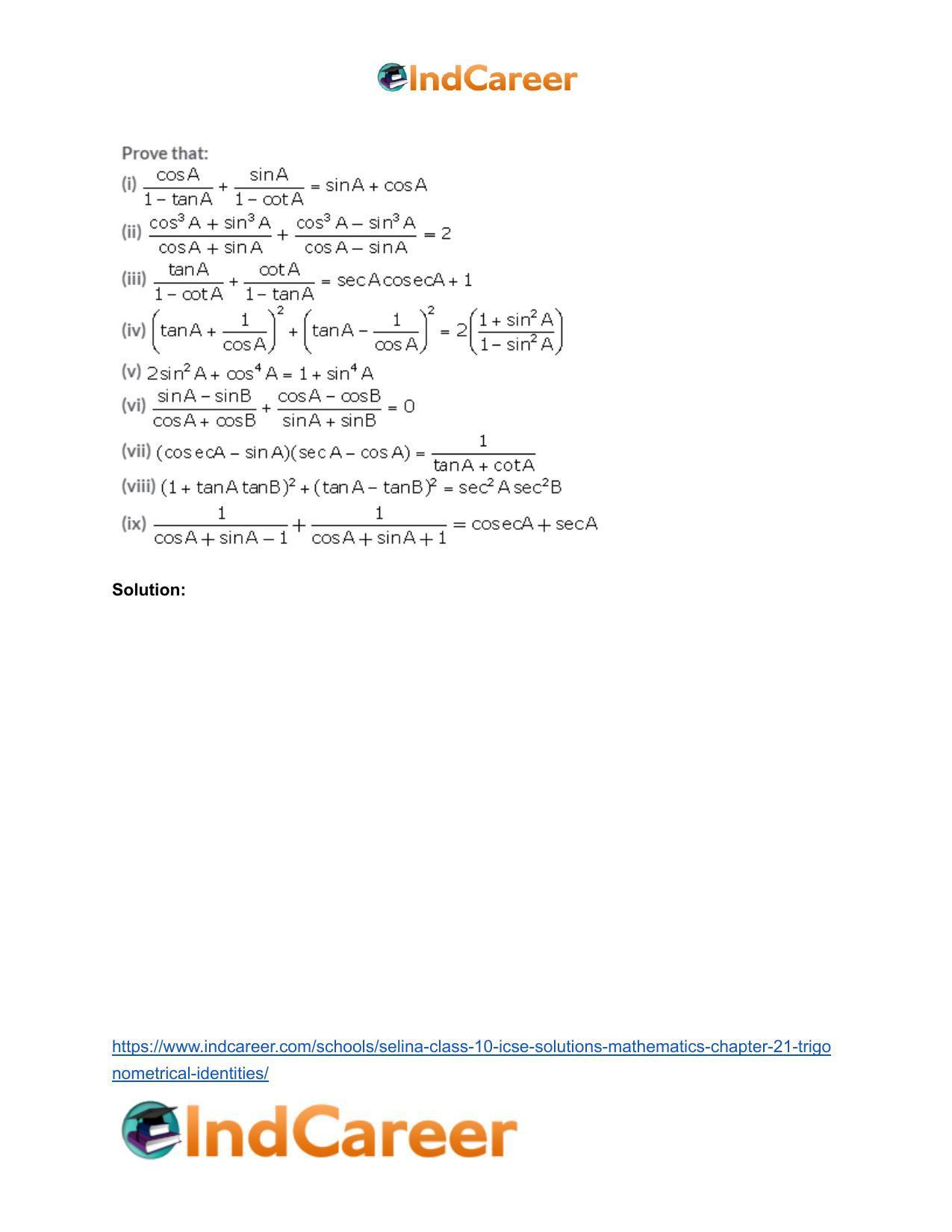 Selina Class 10 ICSE Solutions Mathematics : Chapter 21- Trigonometrical Identities - Page 29
