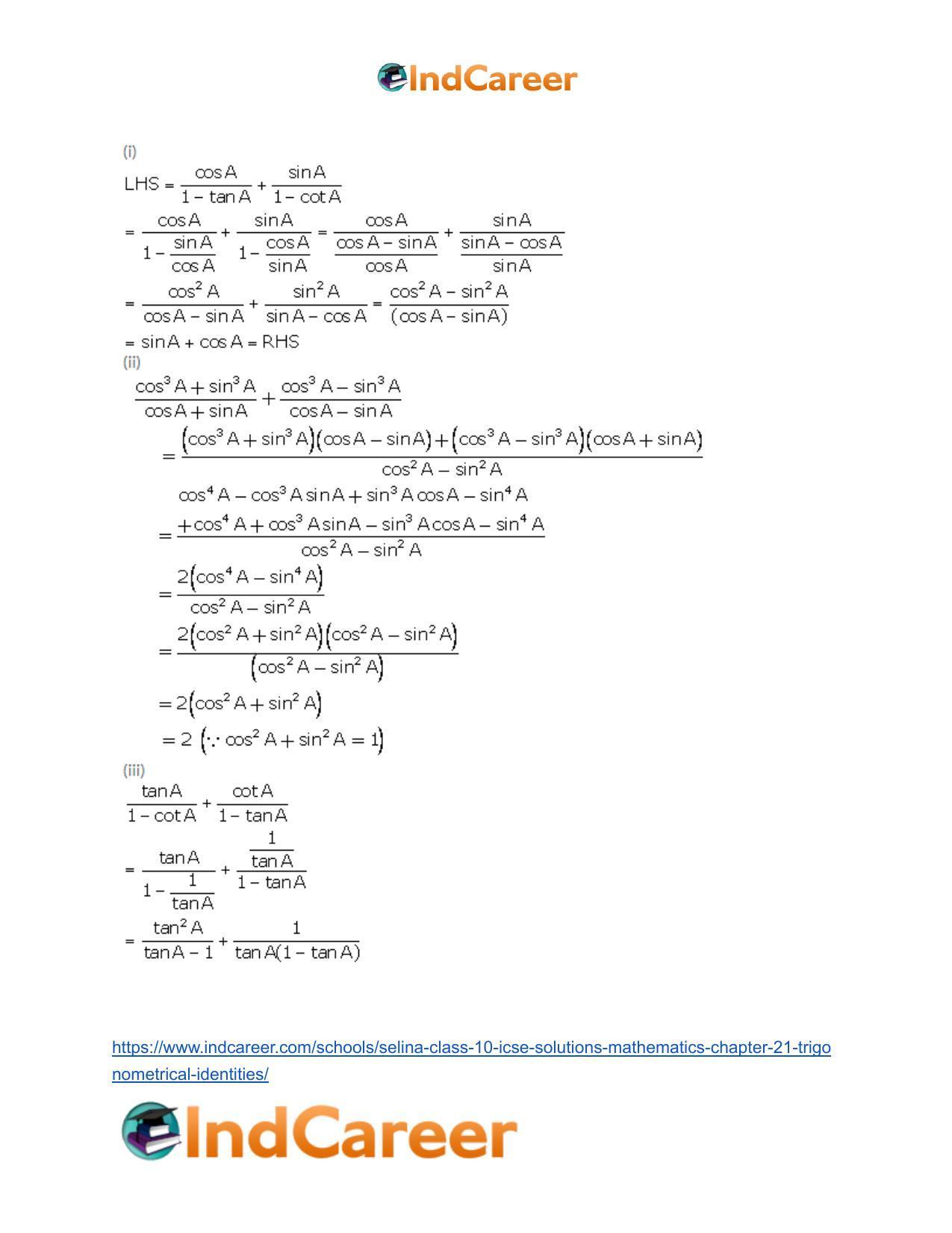 Selina Class 10 ICSE Solutions Mathematics : Chapter 21- Trigonometrical Identities - Page 30