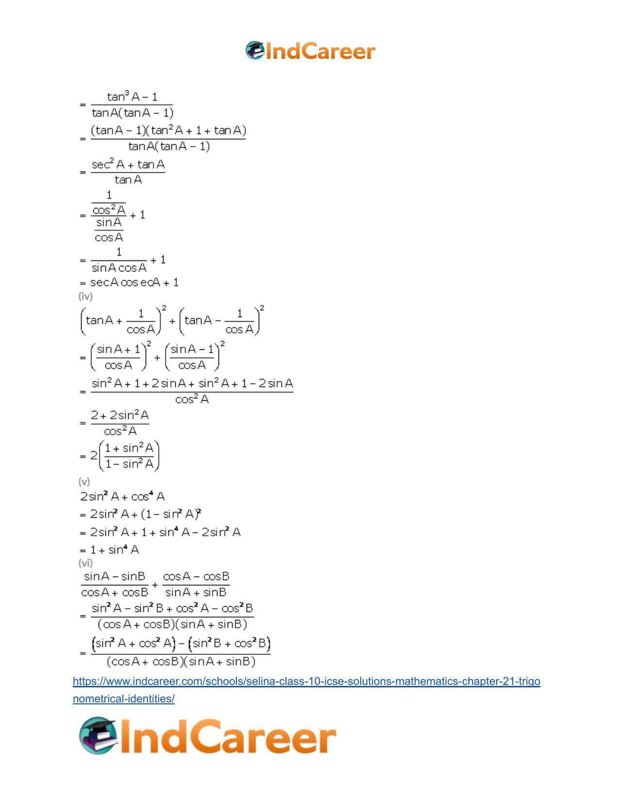 Selina Class 10 ICSE Solutions Mathematics : Chapter 21- Trigonometrical Identities - Page 31