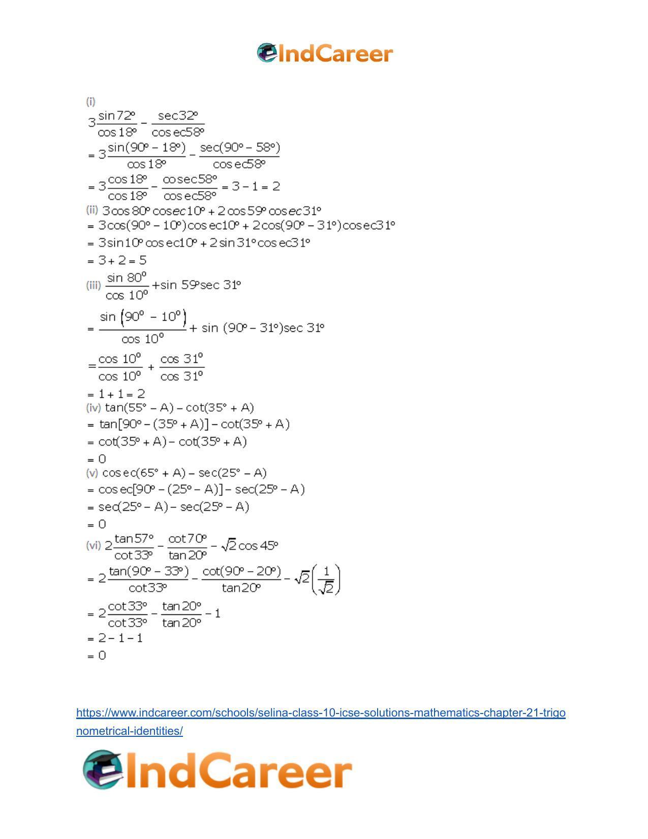 Selina Class 10 ICSE Solutions Mathematics : Chapter 21- Trigonometrical Identities - Page 42
