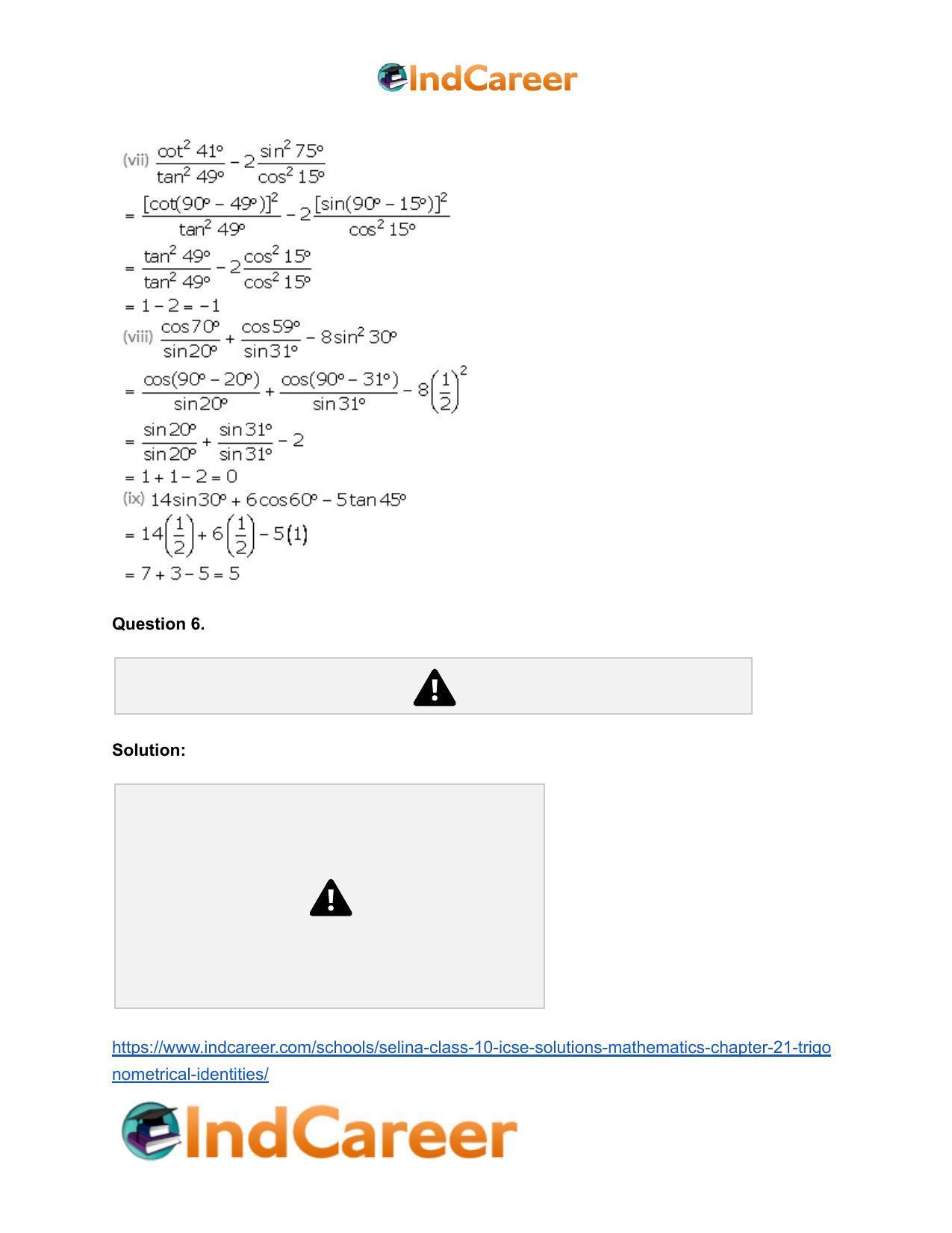 Selina Class 10 ICSE Solutions Mathematics : Chapter 21- Trigonometrical Identities - Page 43