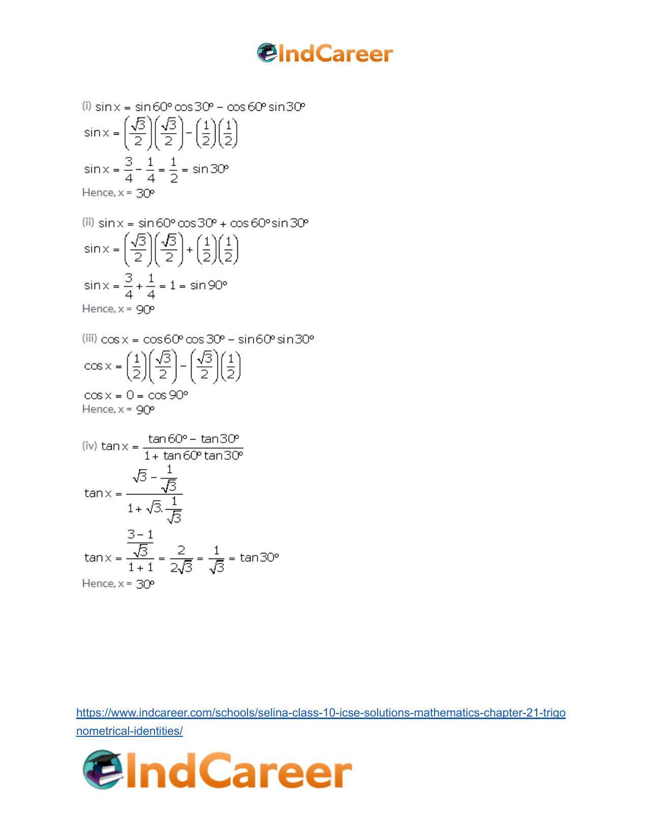 Selina Class 10 ICSE Solutions Mathematics : Chapter 21- Trigonometrical Identities - Page 45