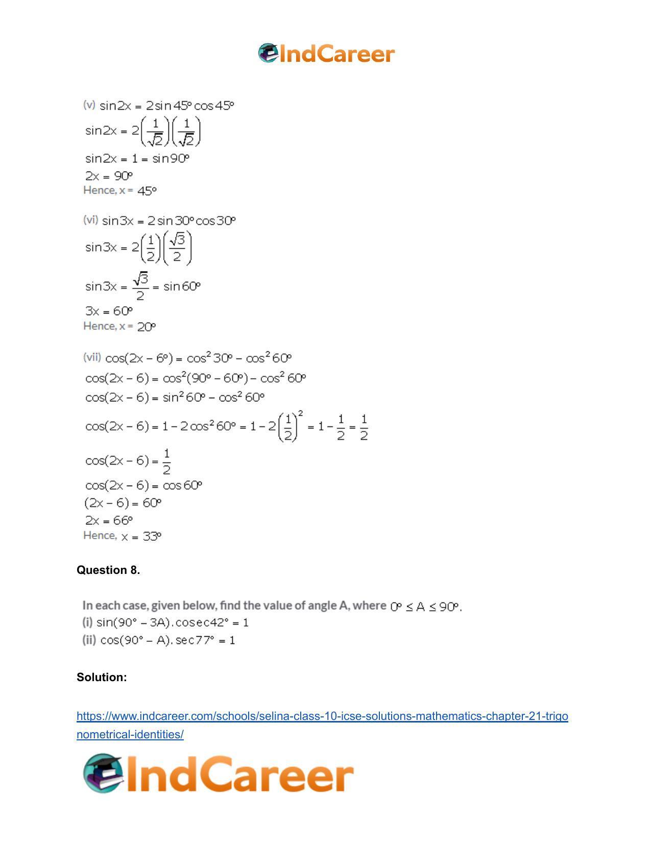 Selina Class 10 ICSE Solutions Mathematics : Chapter 21- Trigonometrical Identities - Page 46