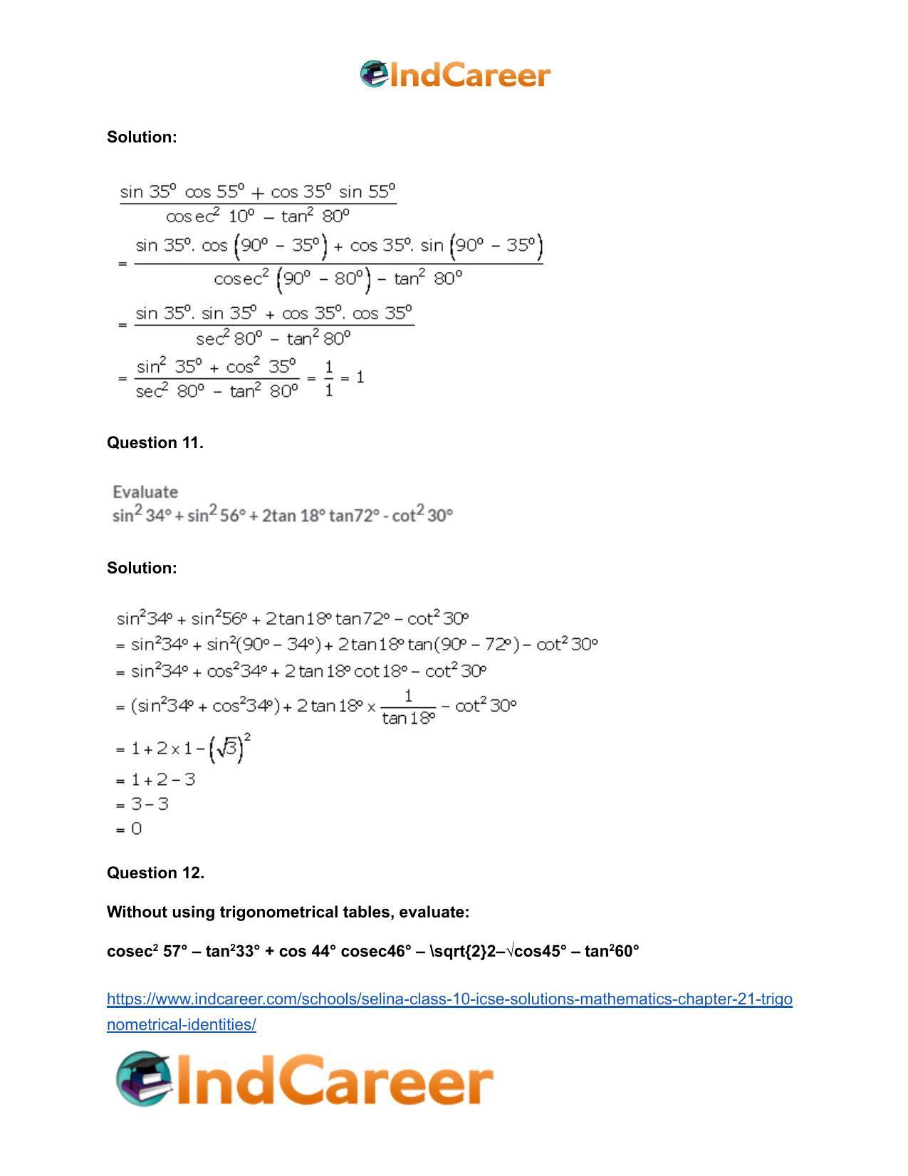 Selina Class 10 ICSE Solutions Mathematics : Chapter 21- Trigonometrical Identities - Page 48