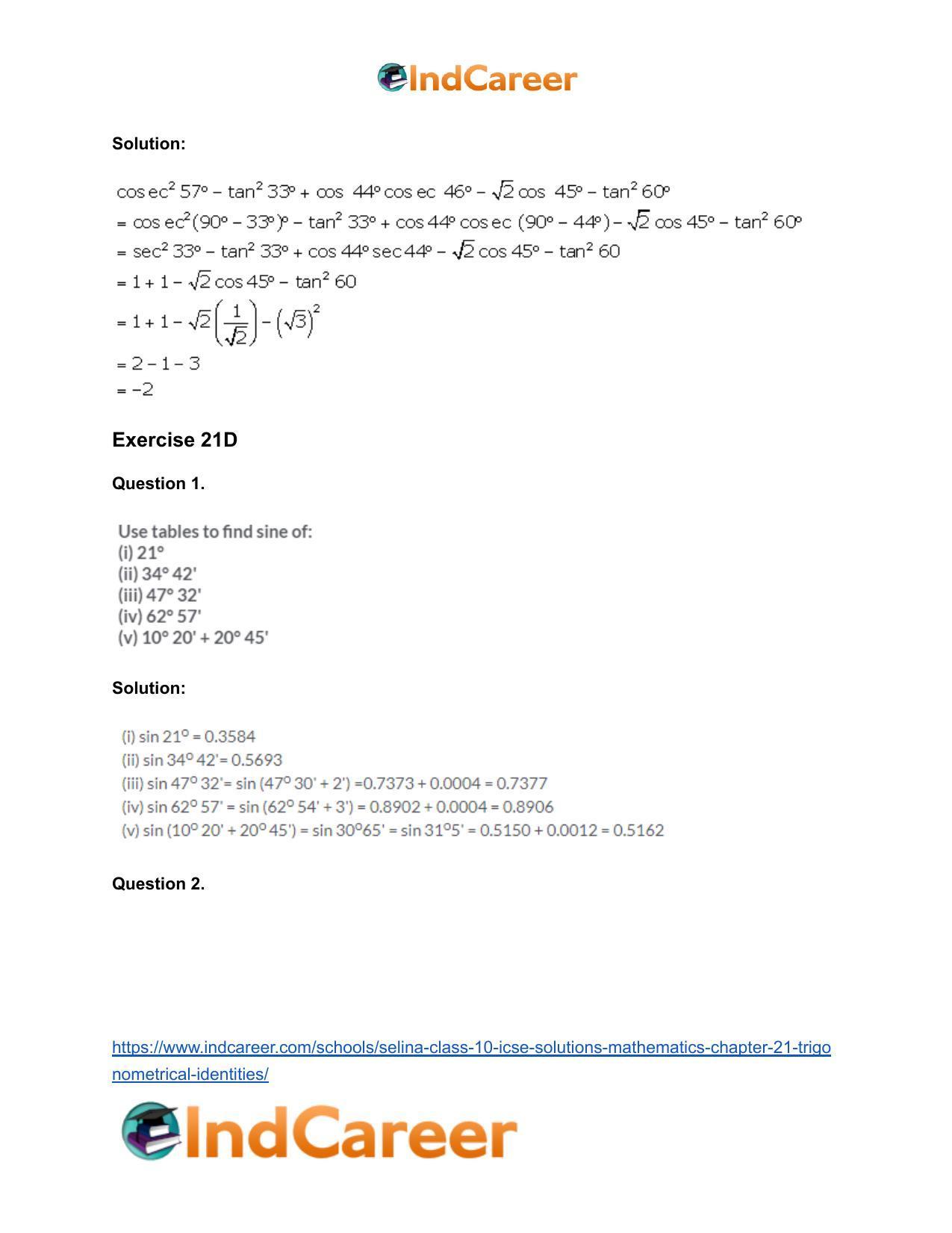 Selina Class 10 ICSE Solutions Mathematics : Chapter 21- Trigonometrical Identities - Page 49