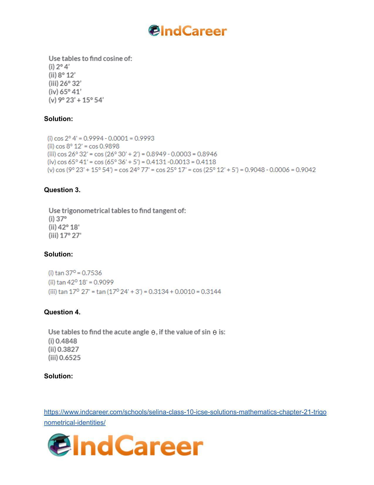 Selina Class 10 ICSE Solutions Mathematics : Chapter 21- Trigonometrical Identities - Page 50