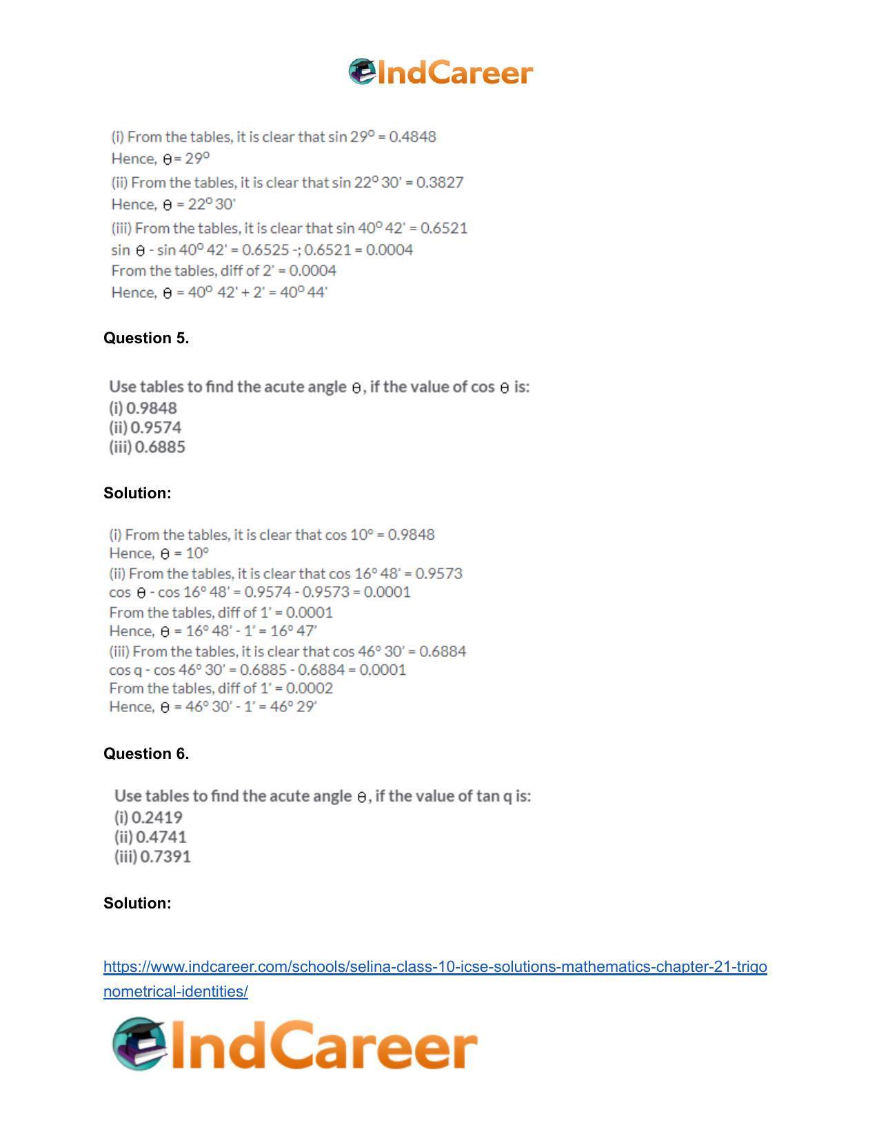Selina Class 10 ICSE Solutions Mathematics : Chapter 21- Trigonometrical Identities - Page 51