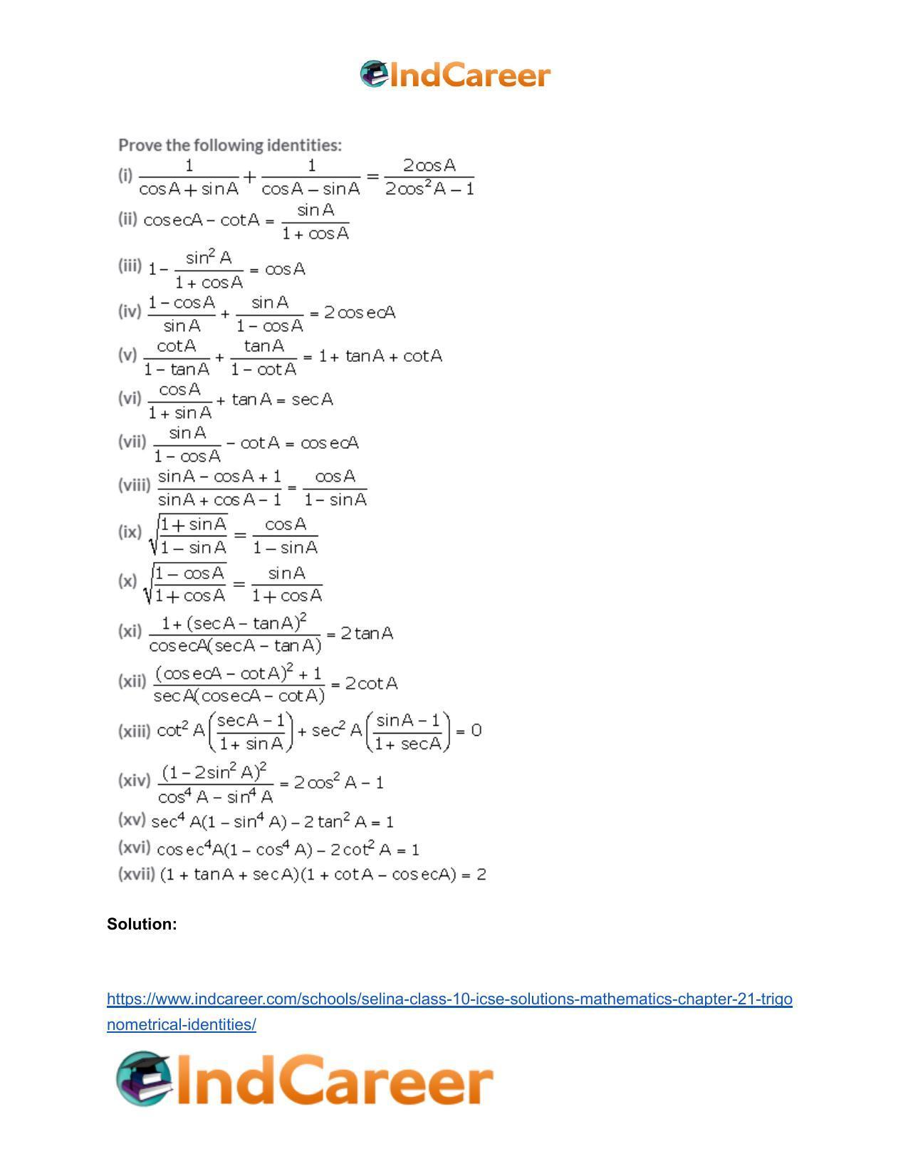Selina Class 10 ICSE Solutions Mathematics : Chapter 21- Trigonometrical Identities - Page 53