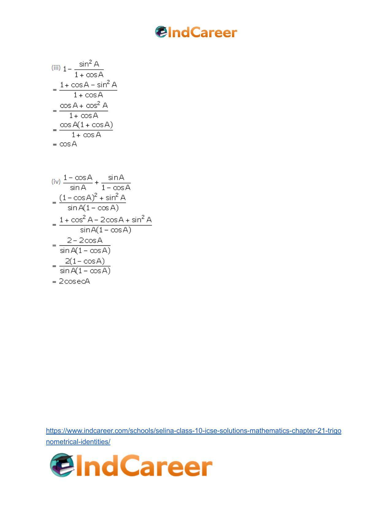Selina Class 10 ICSE Solutions Mathematics : Chapter 21- Trigonometrical Identities - Page 55
