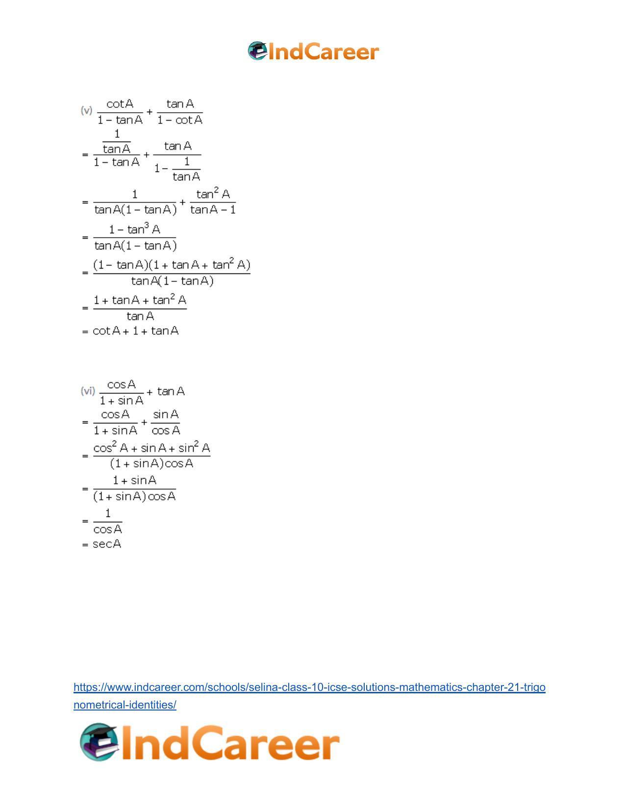 Selina Class 10 ICSE Solutions Mathematics : Chapter 21- Trigonometrical Identities - Page 56