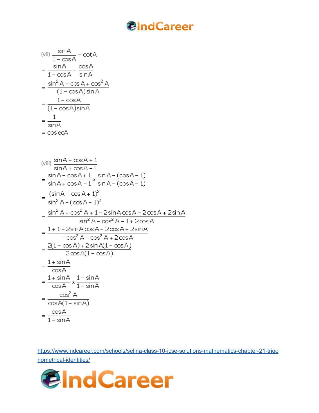 Selina Class 10 ICSE Solutions Mathematics : Chapter 21- Trigonometrical Identities - Page 57