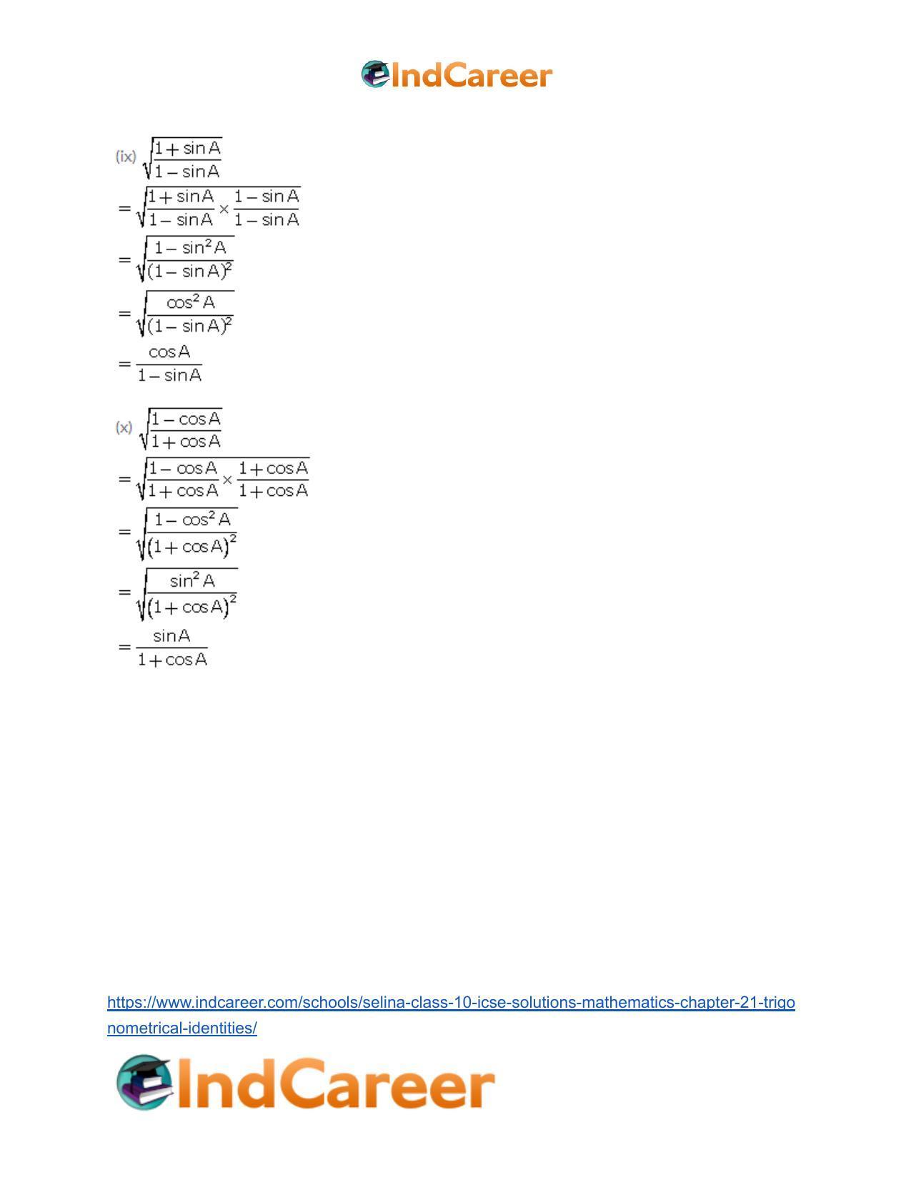 Selina Class 10 ICSE Solutions Mathematics : Chapter 21- Trigonometrical Identities - Page 58