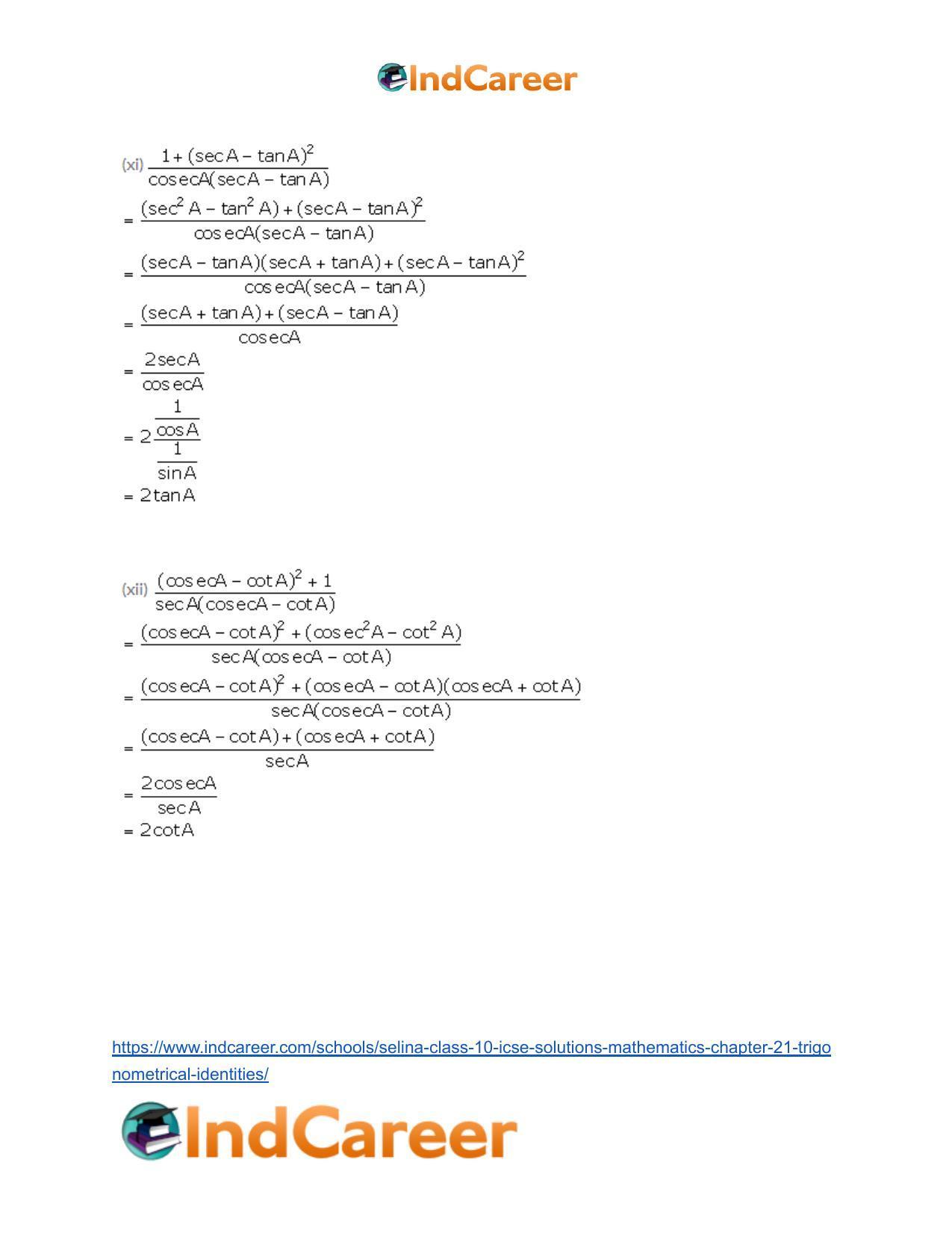 Selina Class 10 ICSE Solutions Mathematics : Chapter 21- Trigonometrical Identities - Page 59