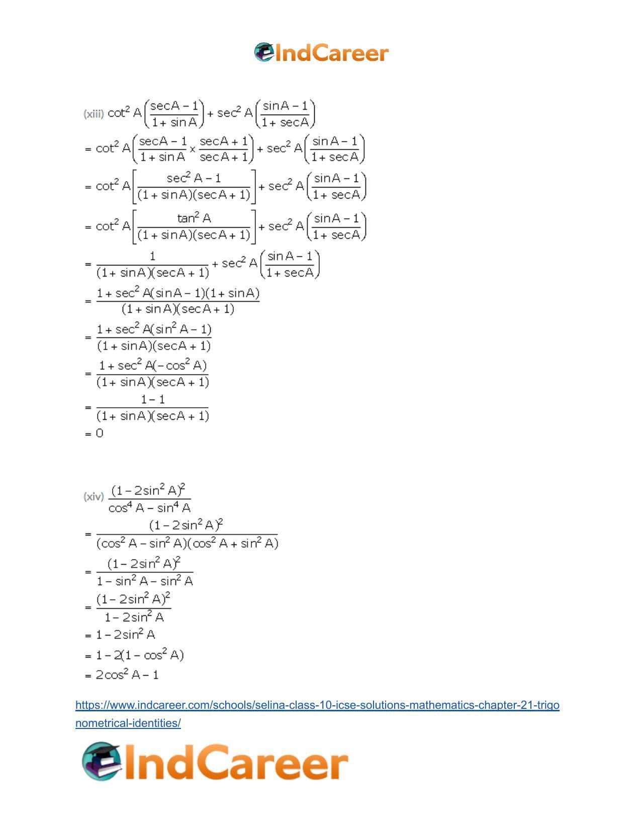 Selina Class 10 ICSE Solutions Mathematics : Chapter 21- Trigonometrical Identities - Page 60
