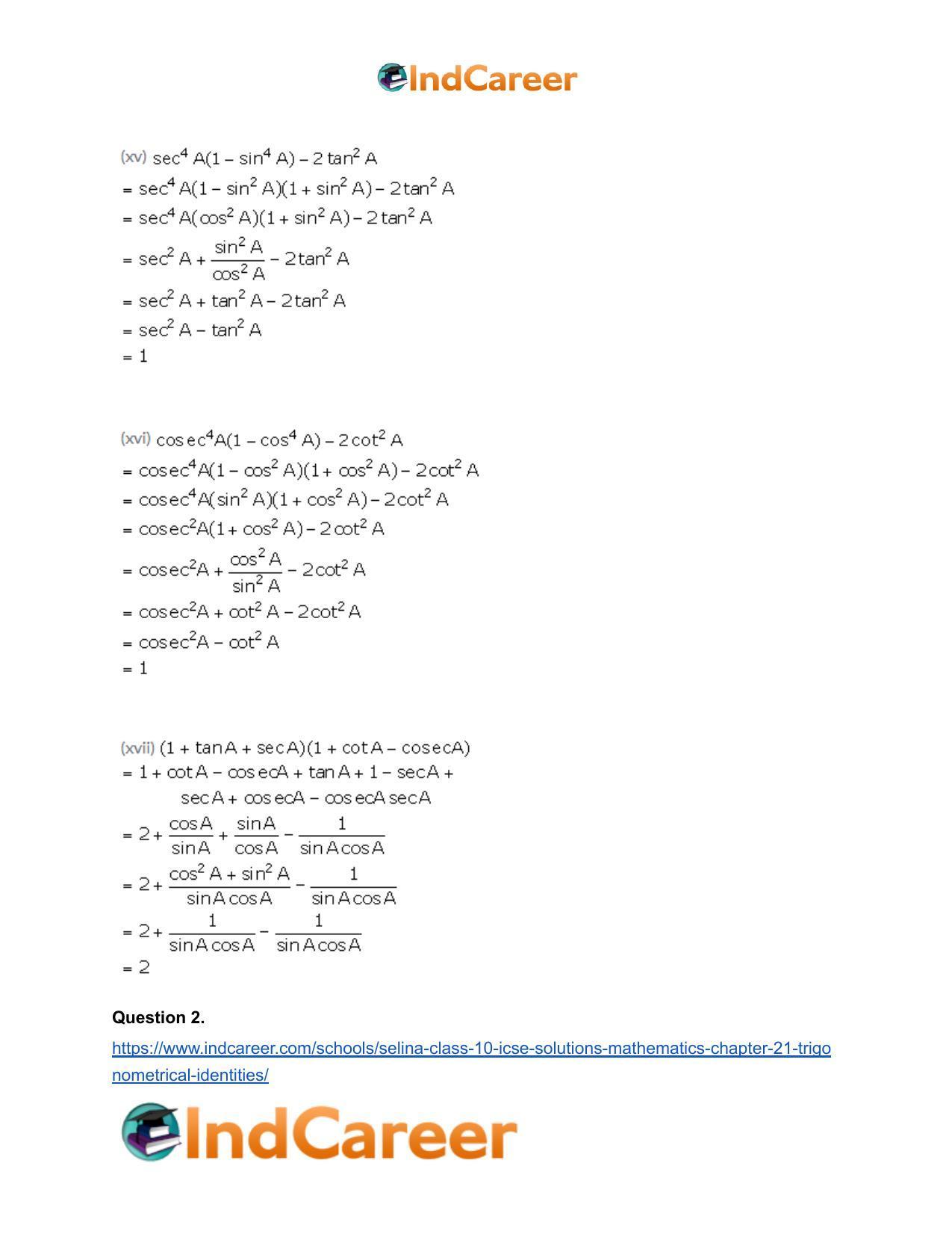 Selina Class 10 ICSE Solutions Mathematics : Chapter 21- Trigonometrical Identities - Page 61