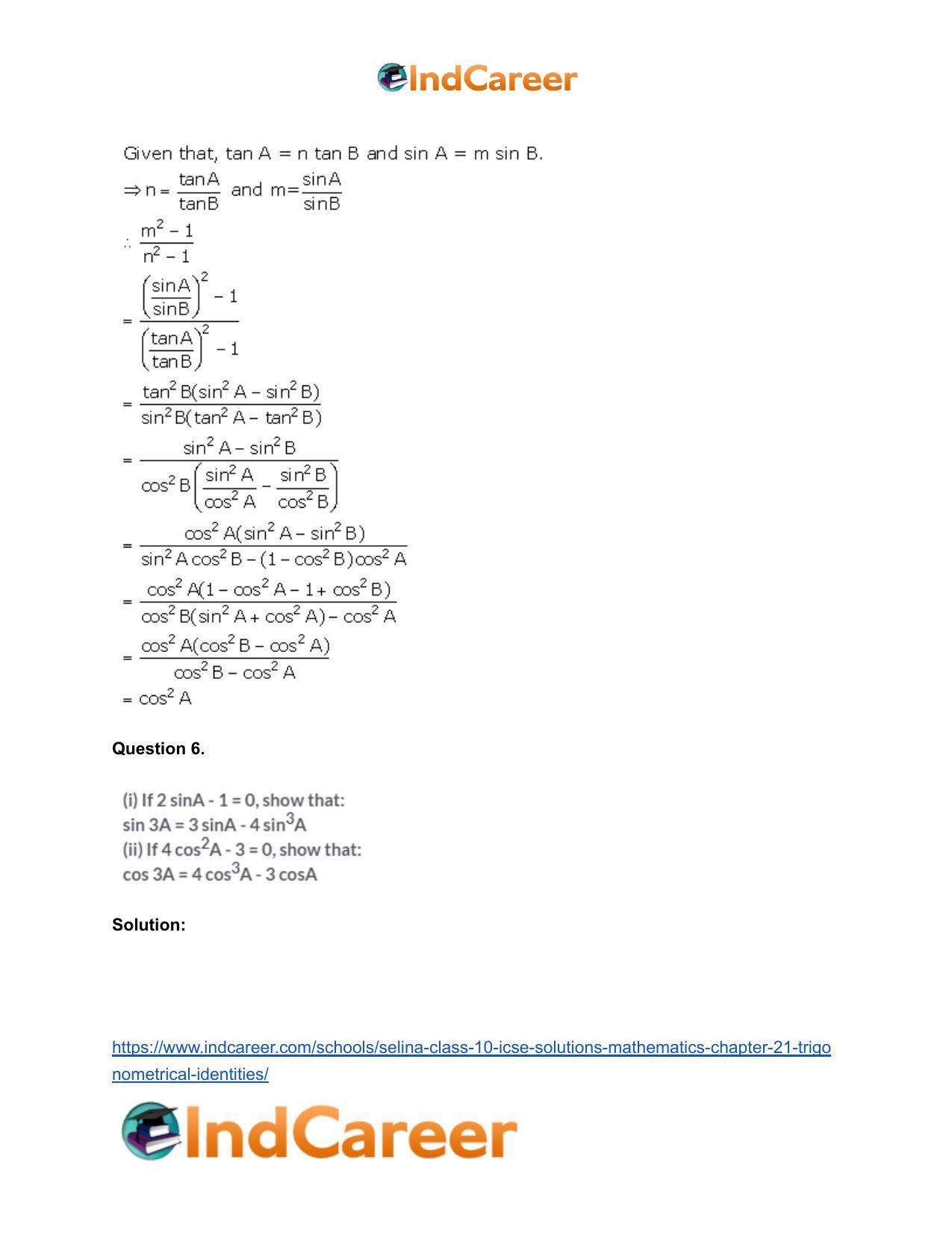 Selina Class 10 ICSE Solutions Mathematics : Chapter 21- Trigonometrical Identities - Page 64