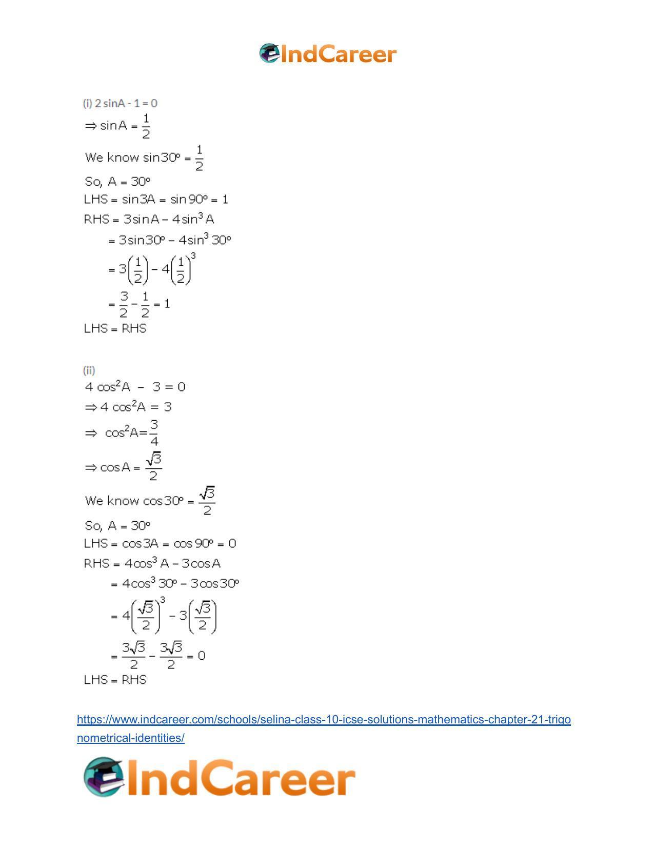 Selina Class 10 ICSE Solutions Mathematics : Chapter 21- Trigonometrical Identities - Page 65