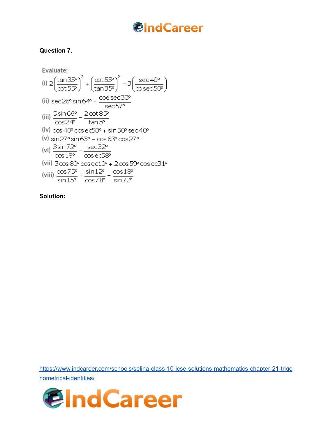 Selina Class 10 ICSE Solutions Mathematics : Chapter 21- Trigonometrical Identities - Page 66