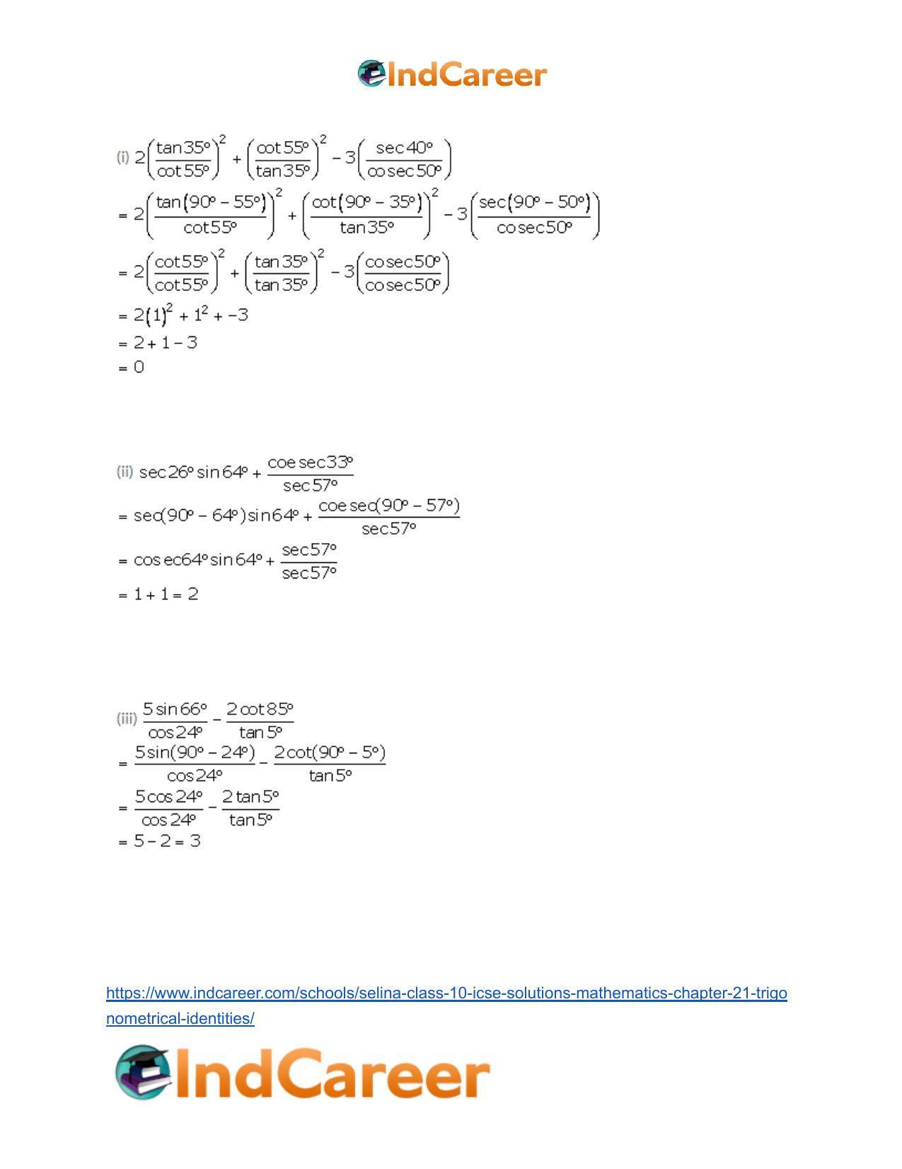 Selina Class 10 ICSE Solutions Mathematics : Chapter 21- Trigonometrical Identities - Page 67