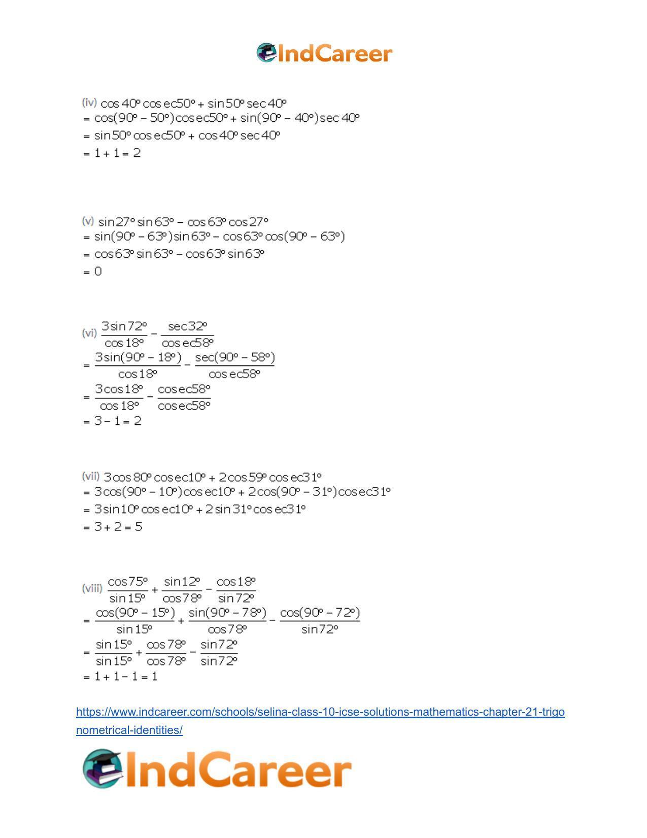 Selina Class 10 ICSE Solutions Mathematics : Chapter 21- Trigonometrical Identities - Page 68