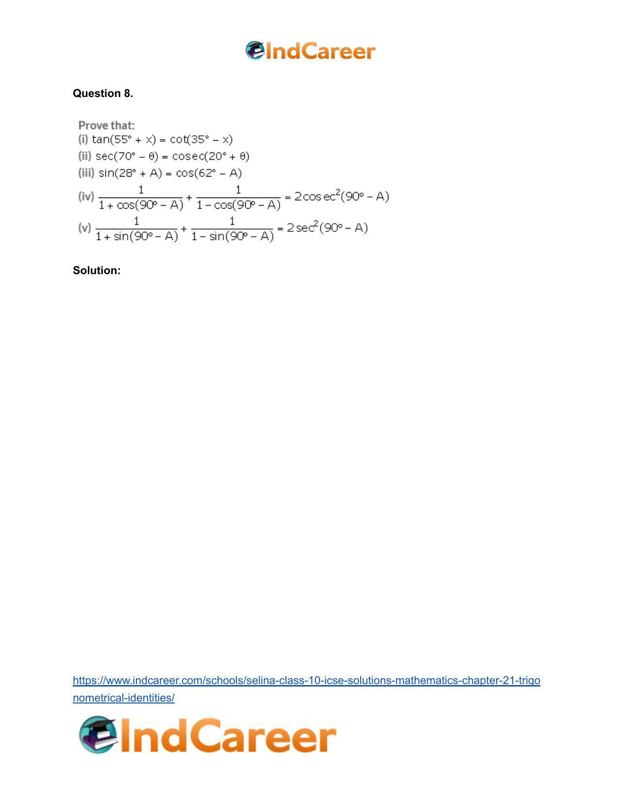 Selina Class 10 ICSE Solutions Mathematics : Chapter 21- Trigonometrical Identities - Page 69