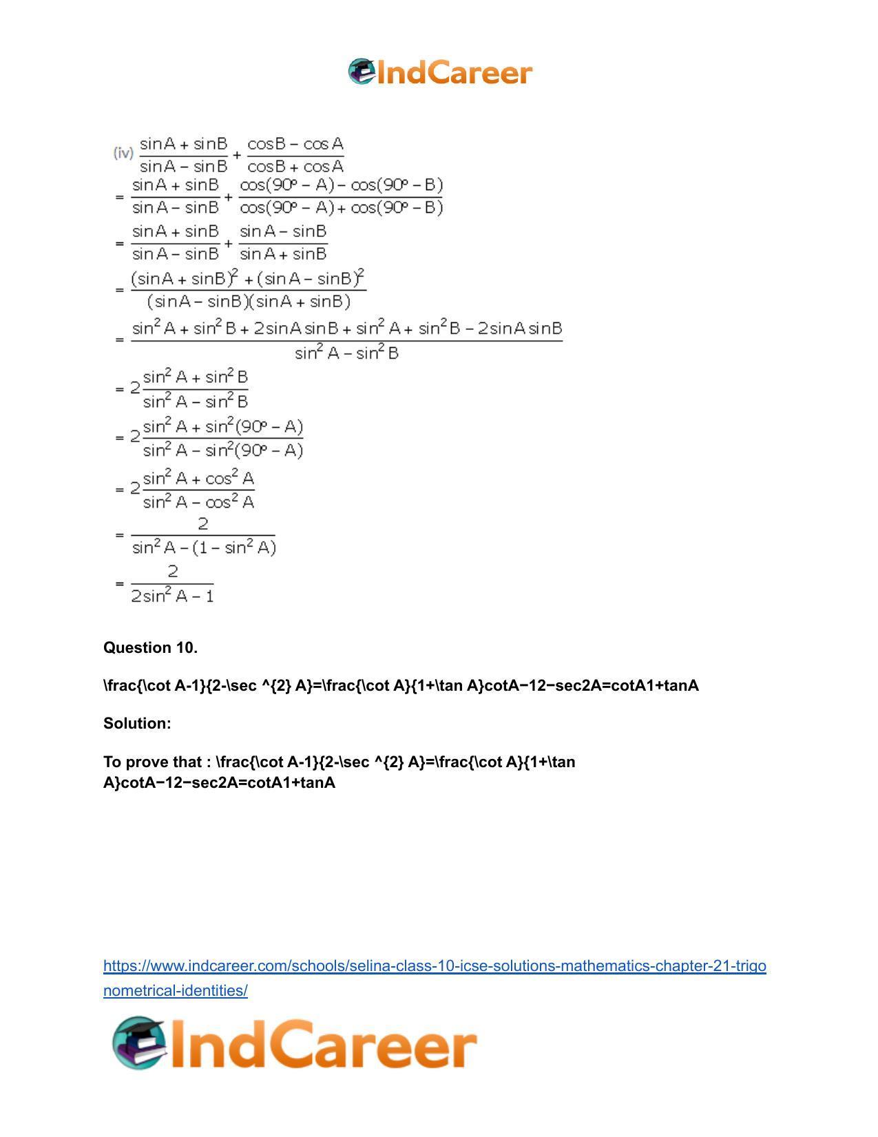 Selina Class 10 ICSE Solutions Mathematics : Chapter 21- Trigonometrical Identities - Page 73
