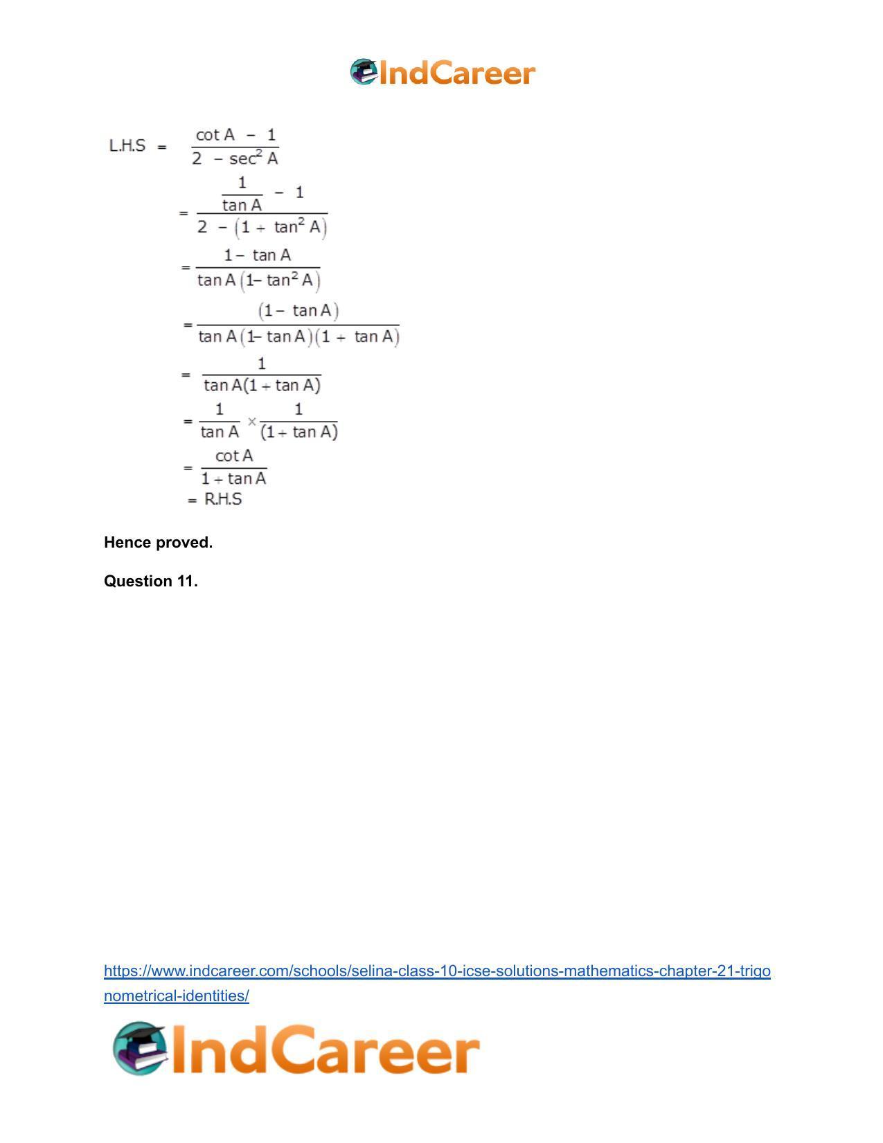 Selina Class 10 ICSE Solutions Mathematics : Chapter 21- Trigonometrical Identities - Page 74