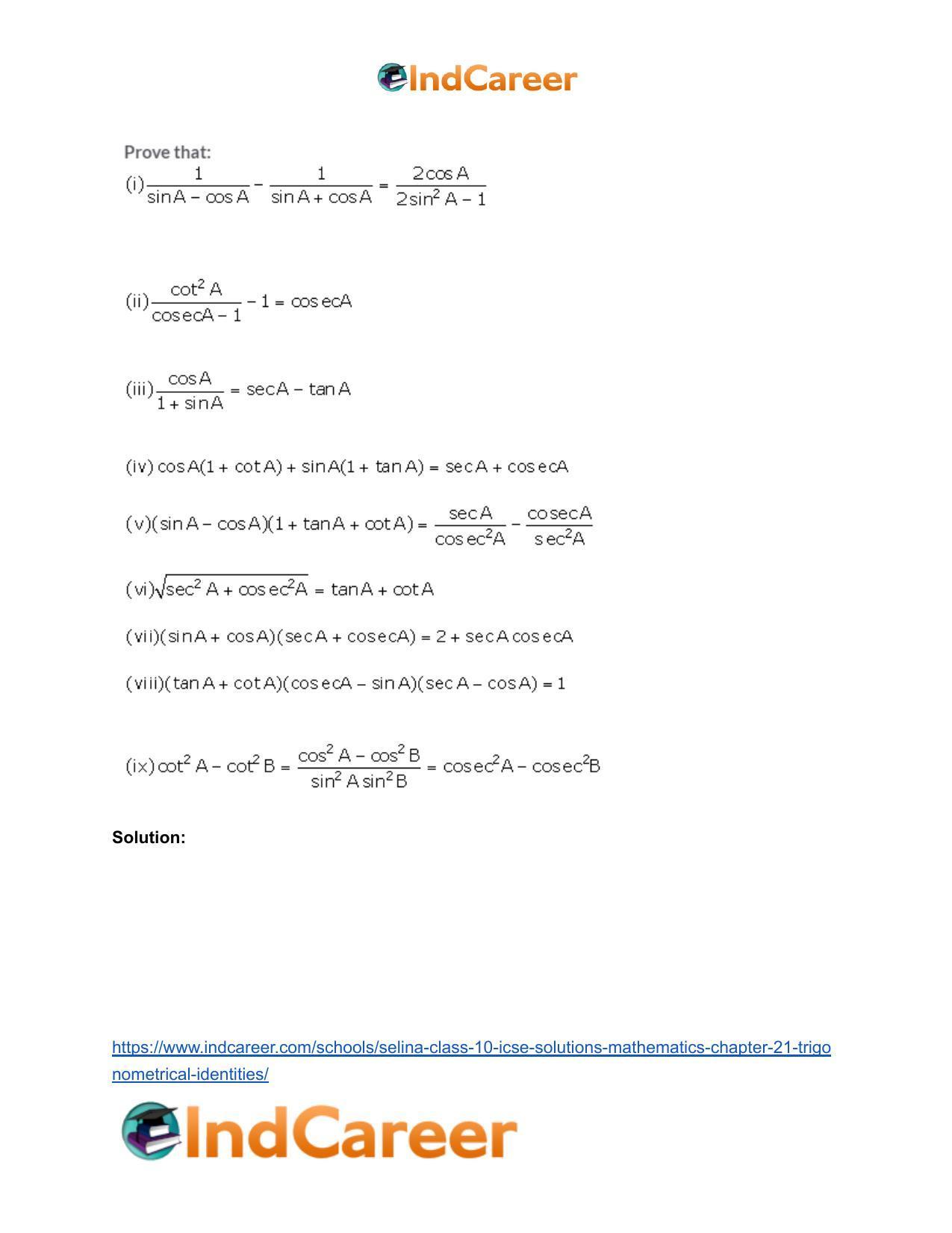 Selina Class 10 ICSE Solutions Mathematics : Chapter 21- Trigonometrical Identities - Page 75