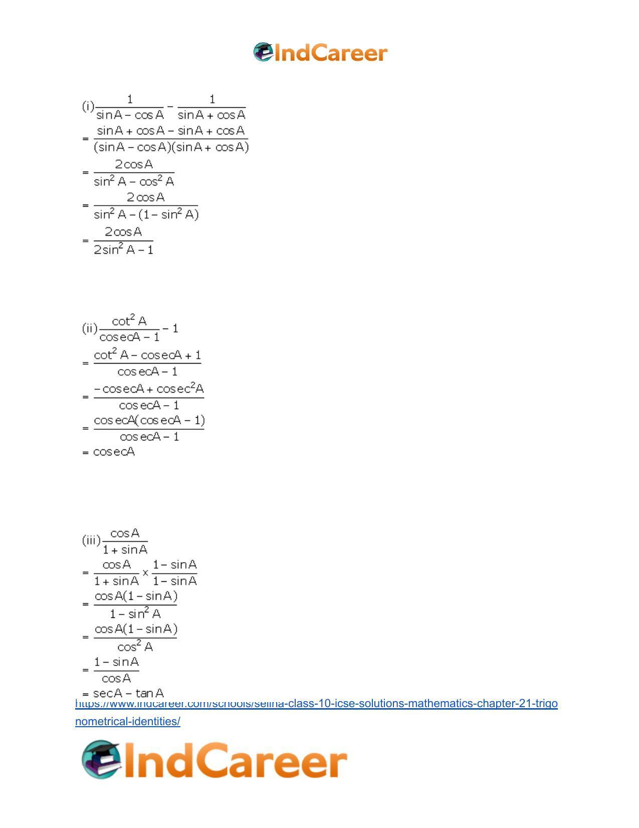 Selina Class 10 ICSE Solutions Mathematics : Chapter 21- Trigonometrical Identities - Page 76