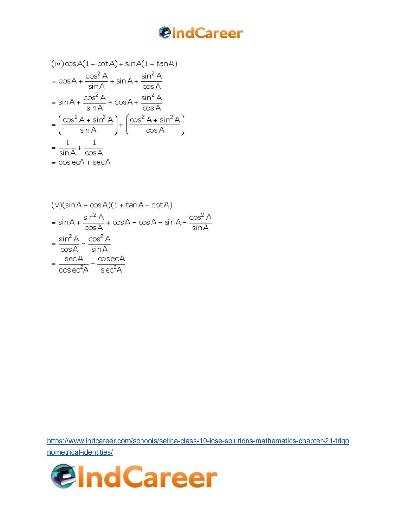Selina Class 10 ICSE Solutions Mathematics : Chapter 21- Trigonometrical Identities - Page 77