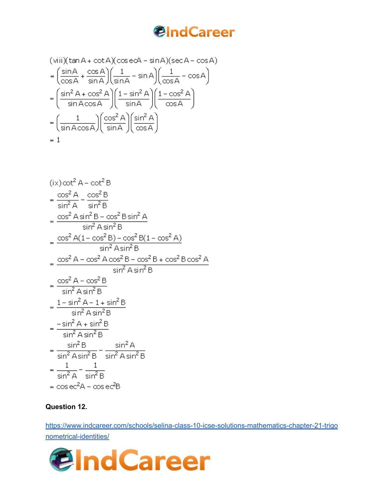 Selina Class 10 ICSE Solutions Mathematics : Chapter 21- Trigonometrical Identities - Page 79