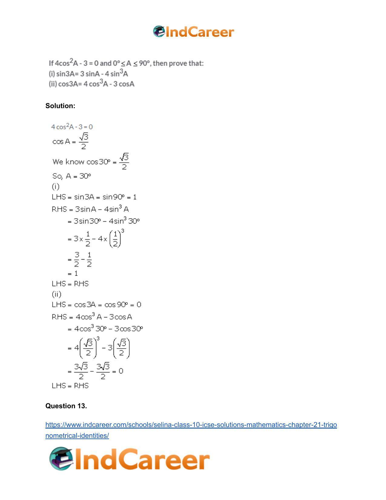 Selina Class 10 ICSE Solutions Mathematics : Chapter 21- Trigonometrical Identities - Page 80