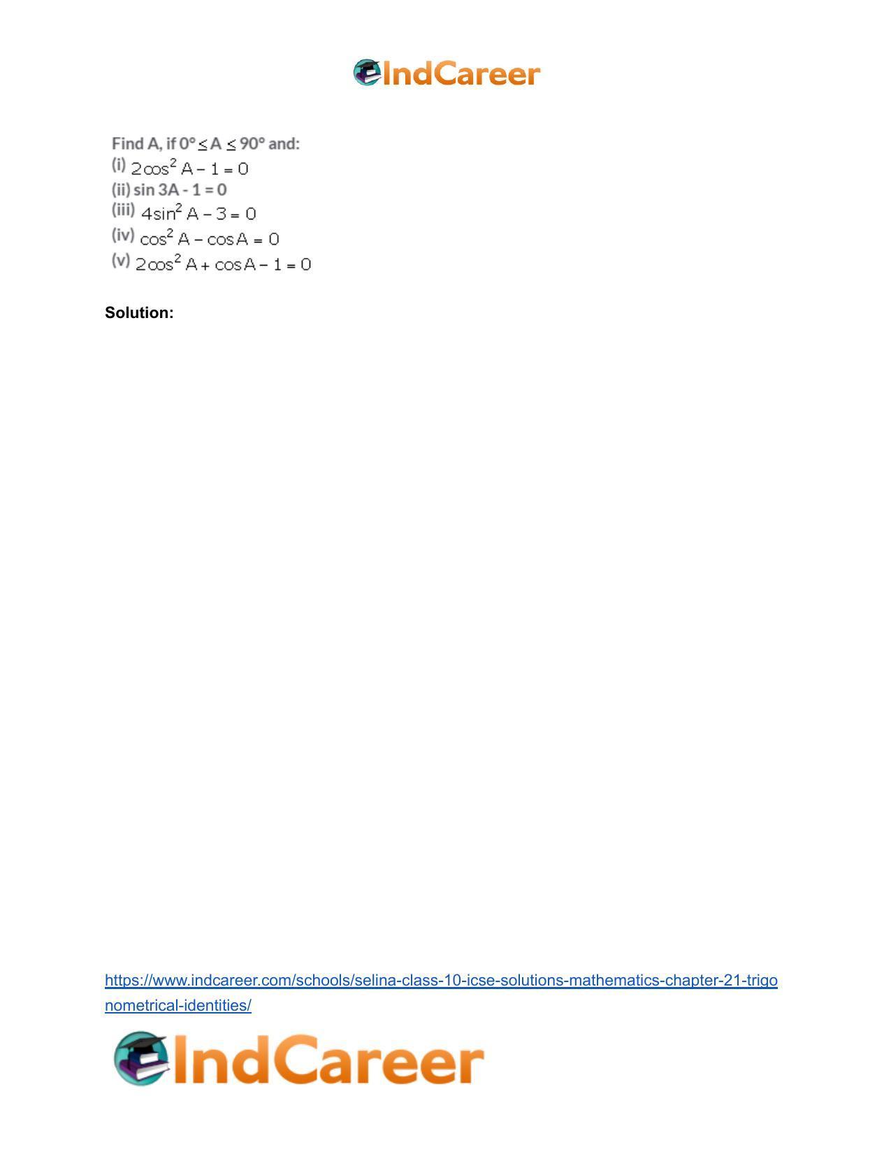 Selina Class 10 ICSE Solutions Mathematics : Chapter 21- Trigonometrical Identities - Page 81