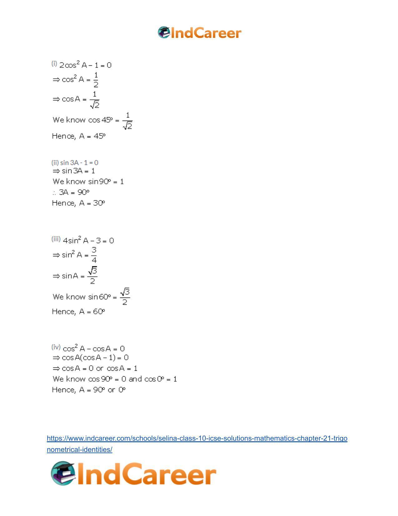 Selina Class 10 ICSE Solutions Mathematics : Chapter 21- Trigonometrical Identities - Page 82