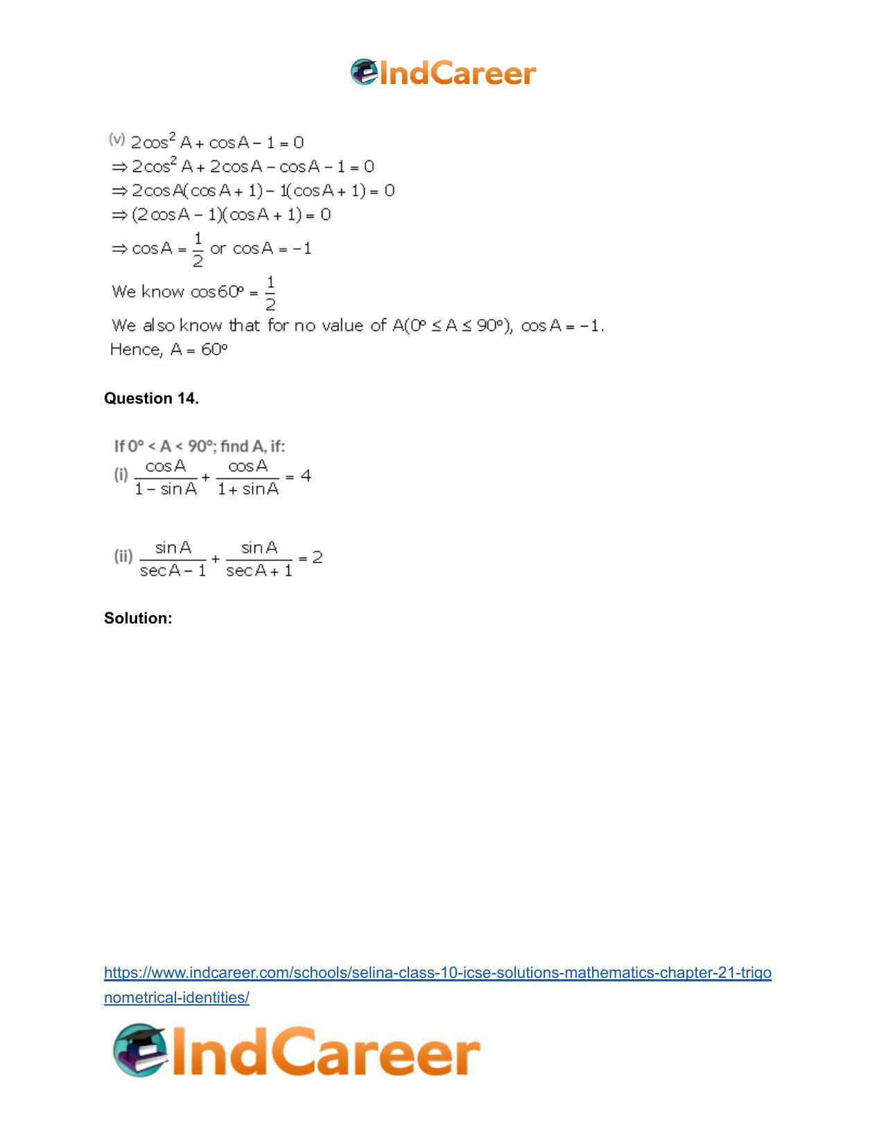 Selina Class 10 ICSE Solutions Mathematics : Chapter 21- Trigonometrical Identities - Page 83