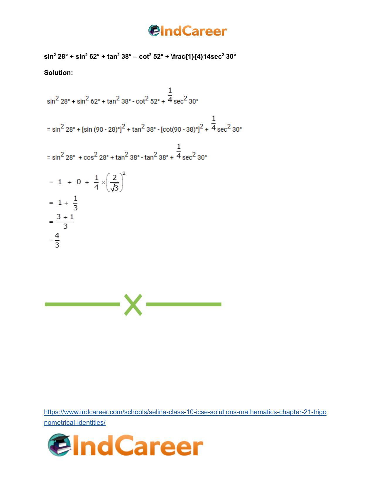 Selina Class 10 ICSE Solutions Mathematics : Chapter 21- Trigonometrical Identities - Page 87