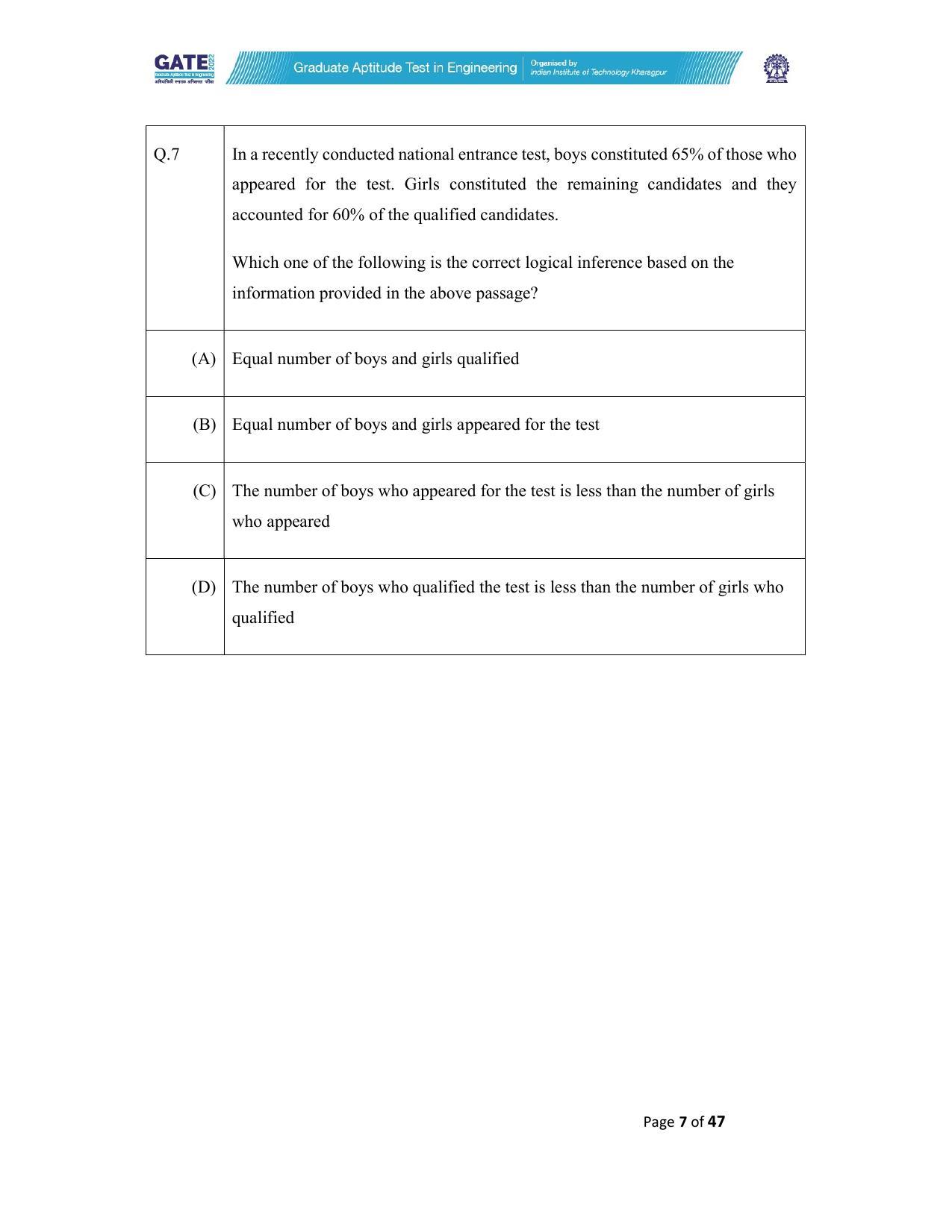 GATE 2022 Biomedical Engineering (BM) Answer Key - Page 7