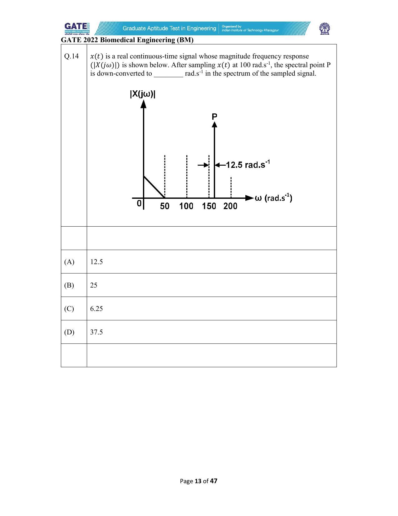 GATE 2022 Biomedical Engineering (BM) Answer Key - Page 13