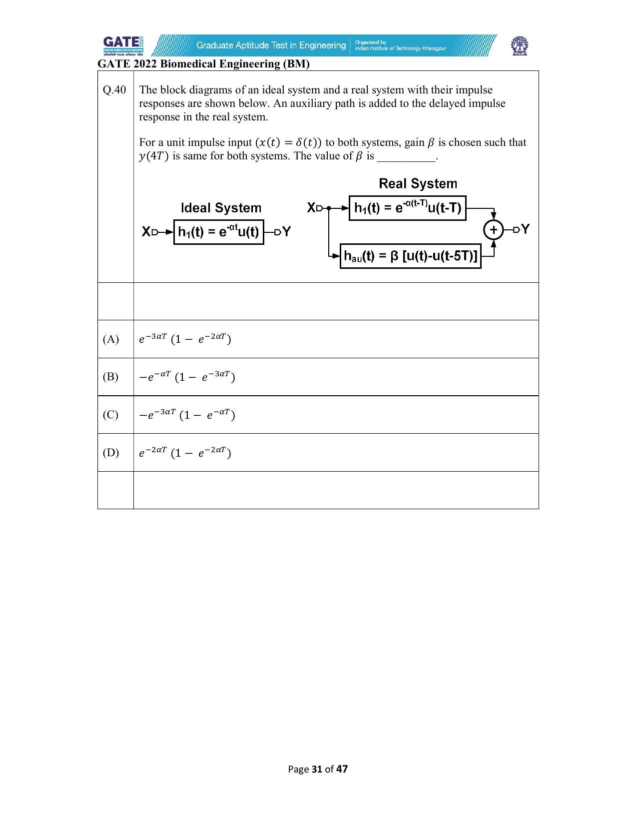 GATE 2022 Biomedical Engineering (BM) Answer Key - Page 31
