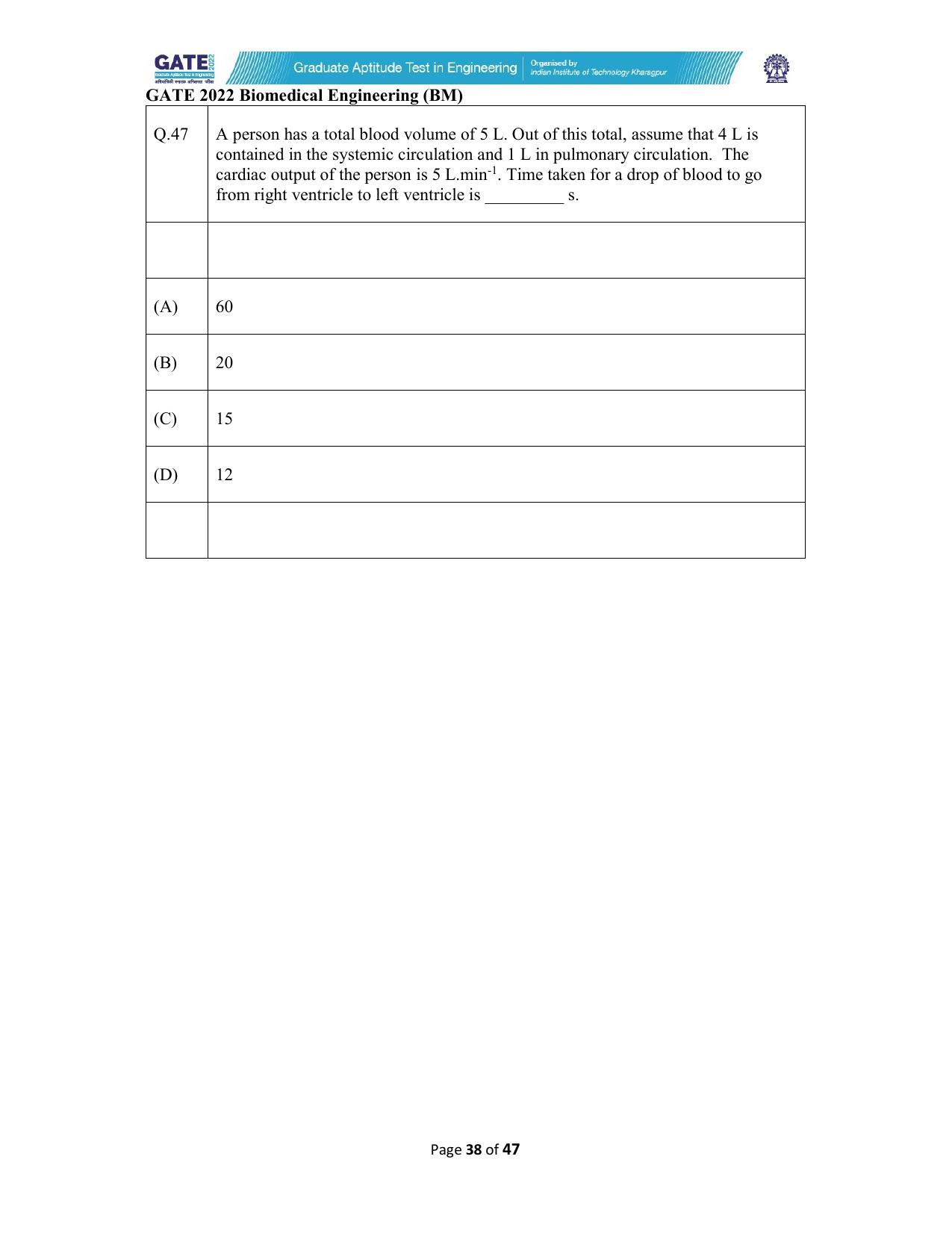 GATE 2022 Biomedical Engineering (BM) Answer Key - Page 38