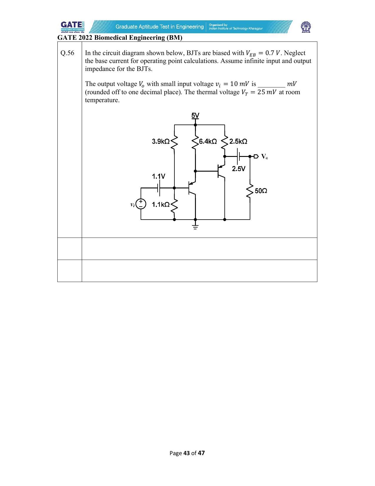 GATE 2022 Biomedical Engineering (BM) Answer Key - Page 43
