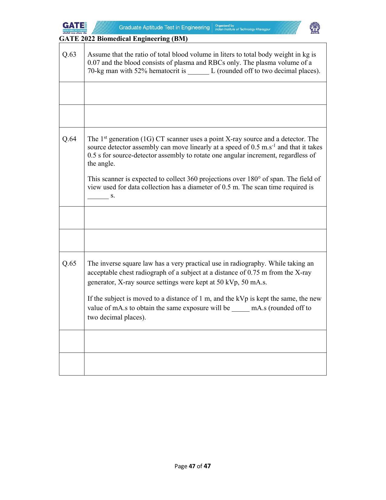 GATE 2022 Biomedical Engineering (BM) Answer Key - Page 47