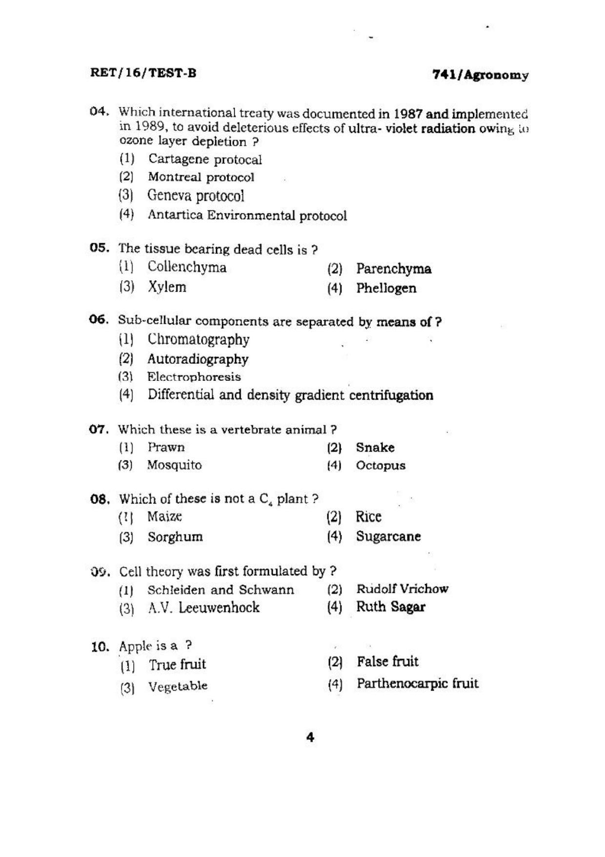 BHU RET (Agriculture) Agronomy 2016 Question Paper - Page 4