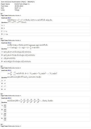 JEE Mains 2022: BTech Telugu (Shift 2) 29-06-2022 Question Paper