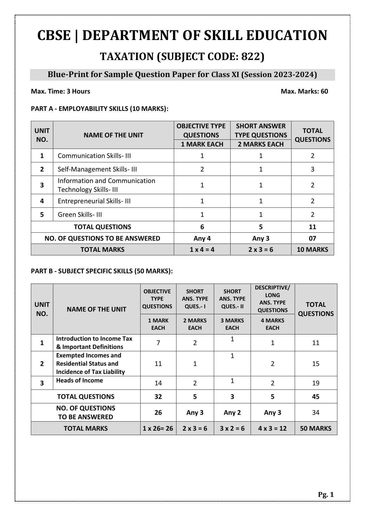 CBSE Class 11: TAXATION 2024 Sample Paper - Page 1