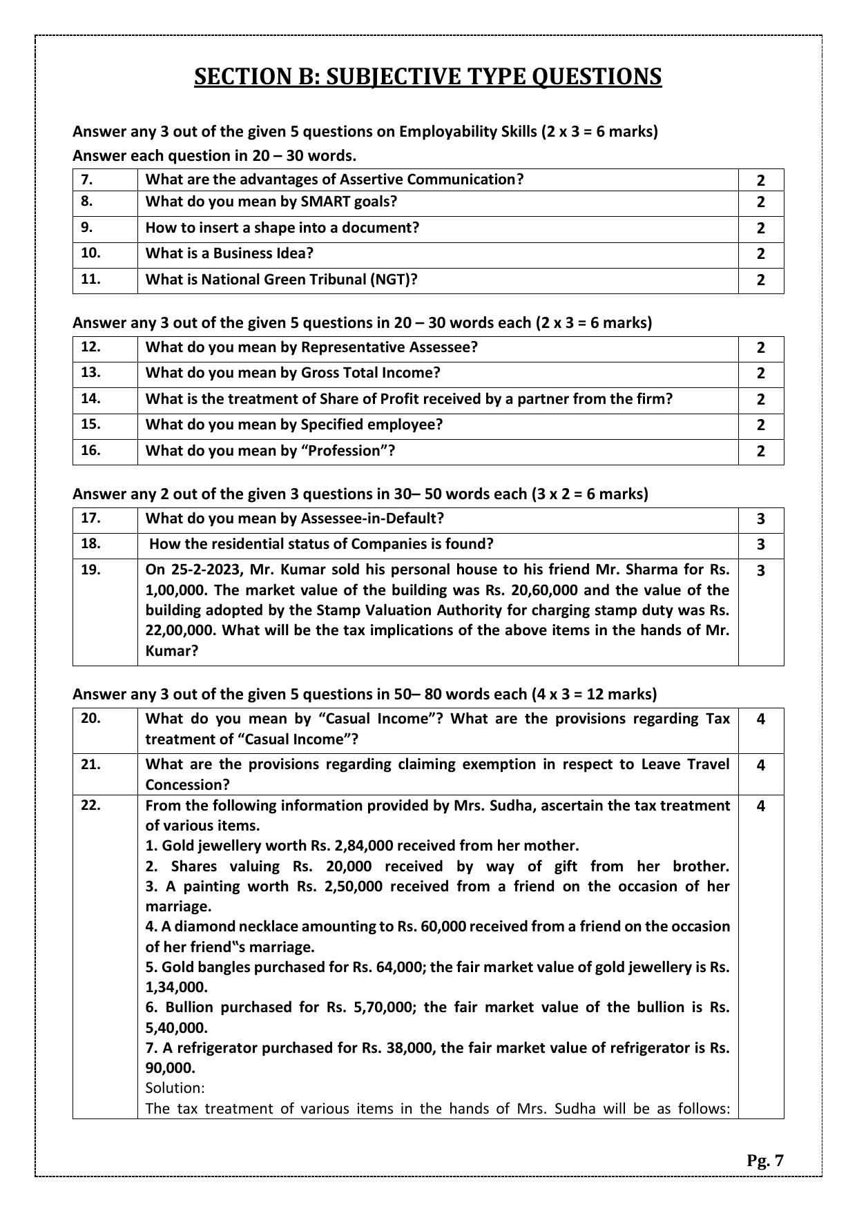CBSE Class 11: TAXATION 2024 Sample Paper - Page 7