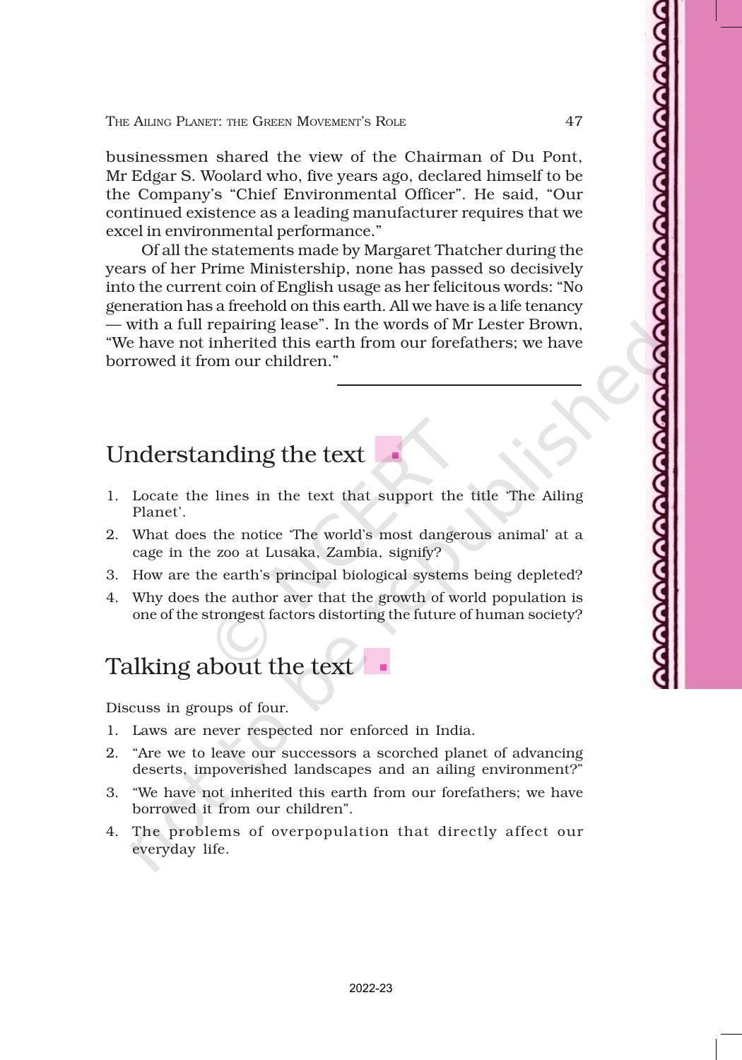 NCERT Book for Class 11 English Hornbill Chapter 5 The Ailing Planet: The Green Movement’s Role - Page 5