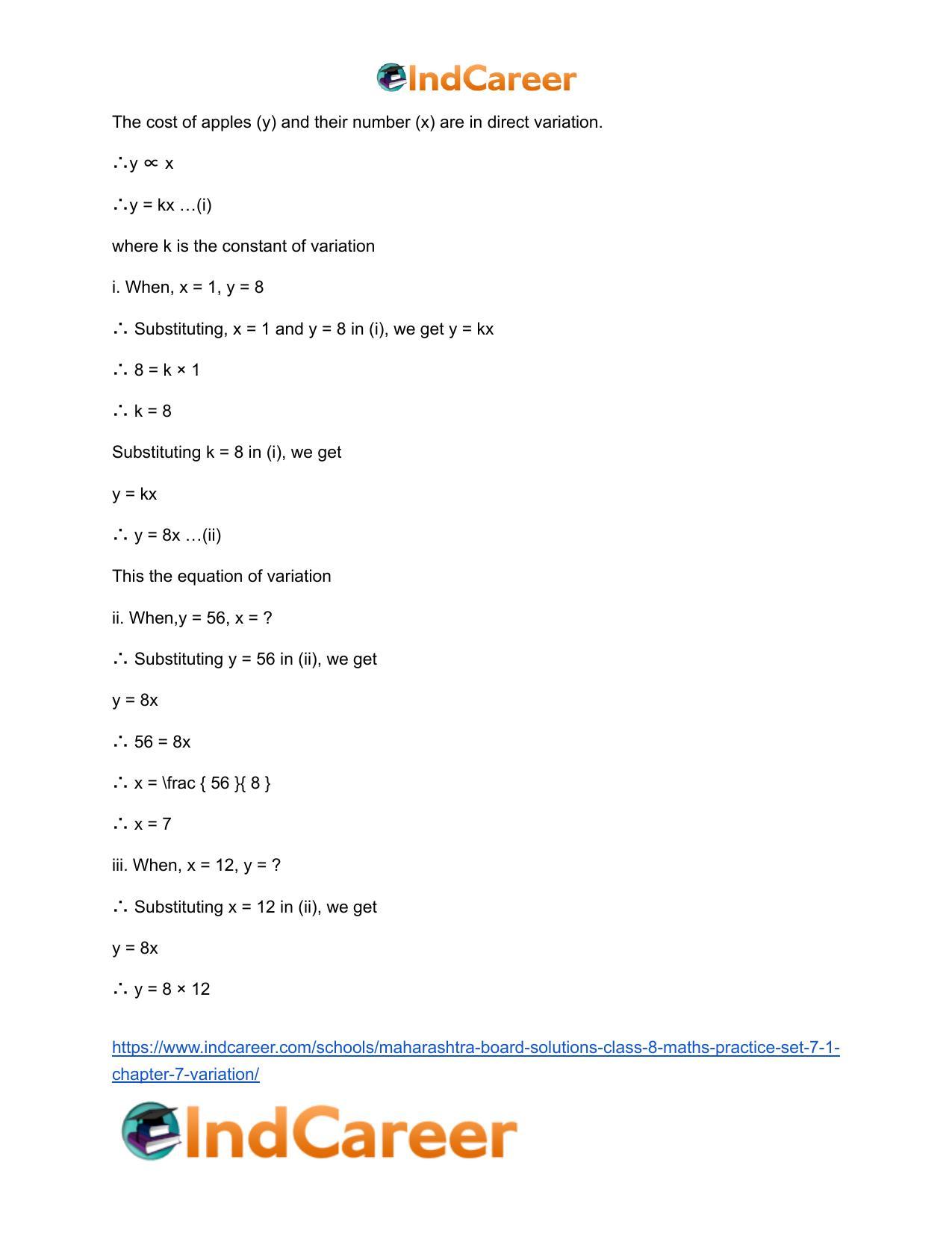 Maharashtra Board Solutions Class 8-Maths (Practice Set 7.1): Chapter 7- Variation - Page 3